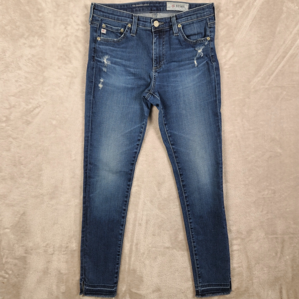 AG Adriano Goldschmied Jeans Women 28R The Legging Ankle Blue Distressed Raw Hem